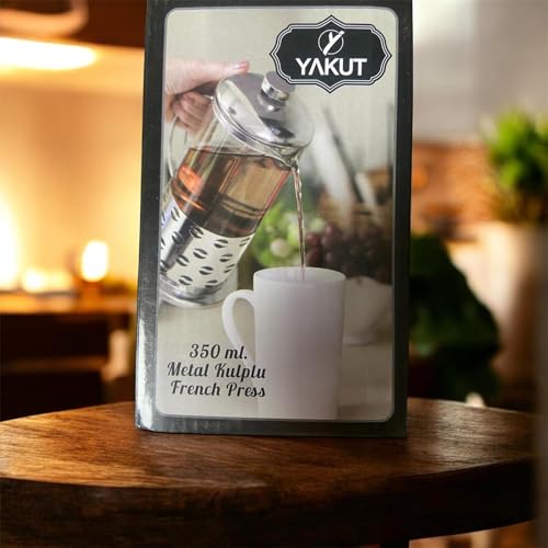 Yakut Metal Kulplu French Press, 350 ml, Cam Gövdeli Kahve Presi