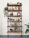 Anynice 6 Tier Industrial Ladder Pipe Shelf Bookcase, Rustic Wall Mounted Pipe Bookshelves for Decor
