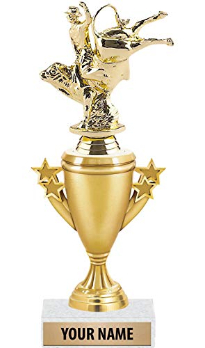 Crown Awards 10" Bull Rider Trophies - Gold - Bull Rider Trophy Award - Custom Engraving On White Marble Base - 1 Pack