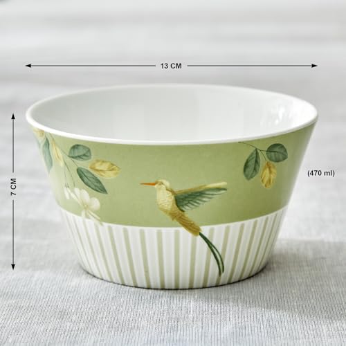 Image of Home Centre |Mandarin Botanica Emily Set of 3 Bone China Printed Serving Bowl - 470ml|Single Crockery|Crockery|Bowls|Green