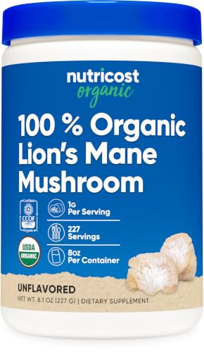 Nutricost Organic Lion's Mane Mushroom Powder, 8 oz (227 Servings), USDA Certified, Non-GMO, Vegetarian, Gluten-Free
