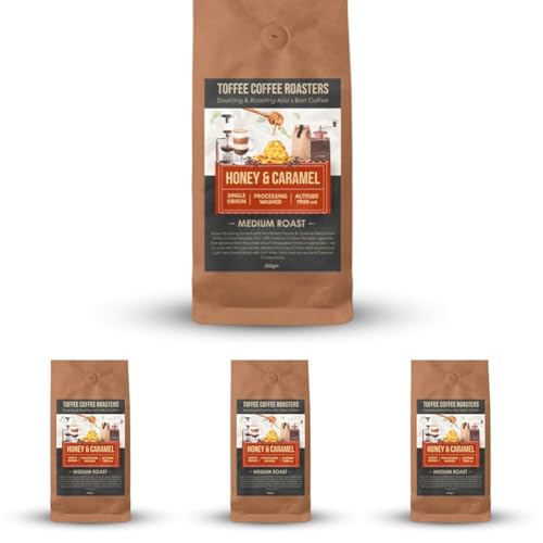 Image of Toffee Coffee Roasters | Honey and Caramel Coffee, Medium Roast, 250 g | Grind: French Press, Speciality Blend, 100% Arabica | Speciality Coffee | Freshly Roasted (Pack of 4)