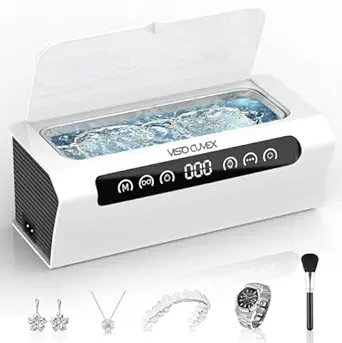 Ultrasonic Jewelry Cleaner, 45KHz Ultrasonic Cleaner Machine with 4 Cleaning Modes, 16.9oz Capacity, Digital Touch Control with Cleaning Tablets for Jewelry, Eyeglasses, Rings, Retainers, Watch Straps