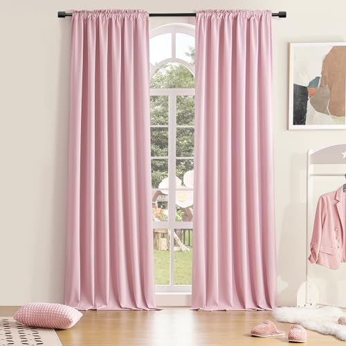Image of DONREN 96 Inch Curtains for Living Room - Blackout Thermal Insulated Window Drapes with Rod Pocket (2 Panels,52 x 96 Inch,Pink)