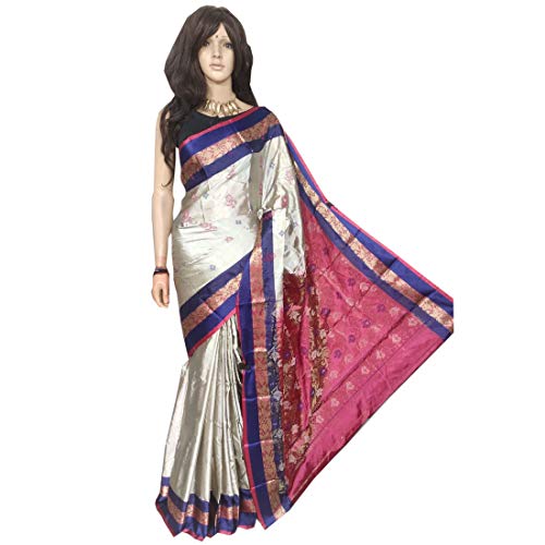 Cream Shiny Handloom Soft Silk Indian Bengal Women Party Saree Muslim Sari Blouse Festival 754