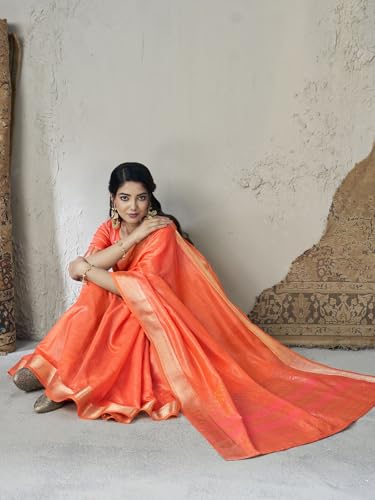 Image of Satrani Women's Shimmer Silk Weaving & Sequins Work Saree with Unstitched Blouse Piece