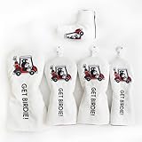 クラブカバー 4点/5点セット golf ゴルフ ヘッドカバー ゴルフ ドライバー ウッドカバー FW ユーティリ 変換ダグ付き ブラック ホワイト (ホワイト, 5点セット) [並行輸入品]