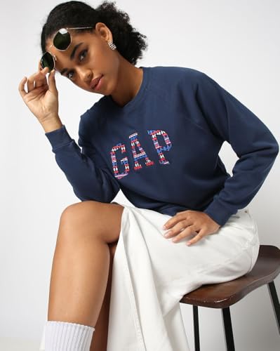 Image of Gap Women Regular Fit Solid Full Sleeves Round Neck Cotton Sweatshirt