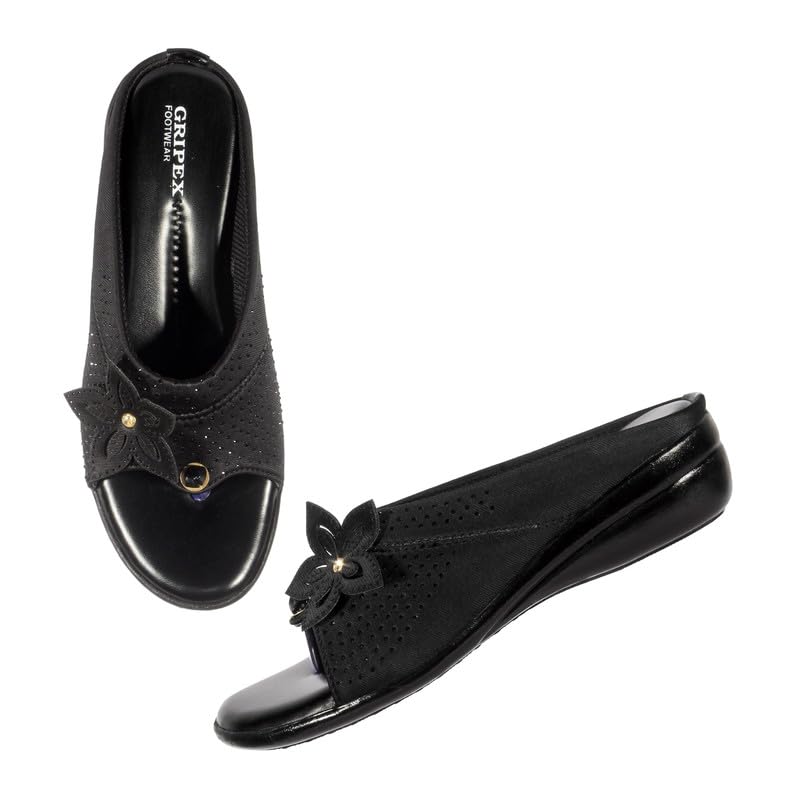 Stepee Classy & Trendy Open Toe Slip on Wedge Heel Mule Orthopedic Extra Soft and Pain Relief Doctor Slippers Sandal for Women | Color-Black | Size-37 (B0CMXD8V88) Amazon Price History, Amazon Price Tracker