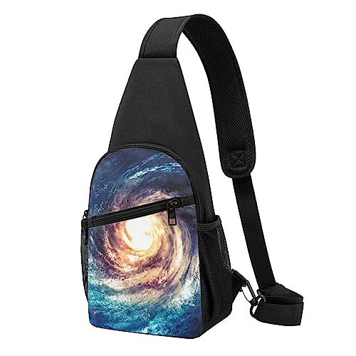 Sac de poitrine sport galaxie unisexe - Sac à dos sling noir imprimé voie lactée