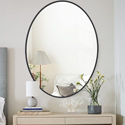 Forbath Oval Mirror, 20" X 28" Bathroom Mirror Wall Mounted Vanity Mirror Modern Decor Metal Framed Bath Mirror For Entryway Living Room Bedroom, Hangs Horizontal Or Vertical #TOP4