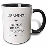 3dRose Grandpa The Man The Myth The Legend Two Tone Black Mug, 11 oz