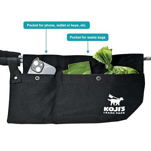 Image of Used Poop Bag Holder for Leash | Patented Poop Bag Pouch with Phone Pocket, Separate Clean & Dirty Compartments | Button Closure | Bag Attachment Fits Any Dog Leash, Hammock Style | Made in USA