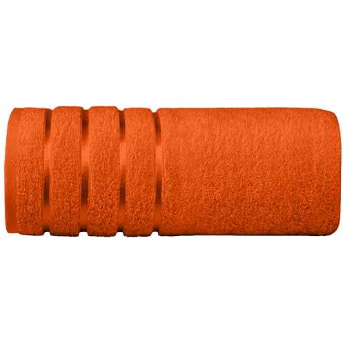 Image of Elegant Comfort 100% Turkish Cotton 4 Lines Viscose Stripe Jumbo Bath Towel - Hotel Spa Quality Extra Large 35 x 70 Inch Bath Towel Ultra Soft, Super Absorbent Quick Dry Large Bath Towel, Orange