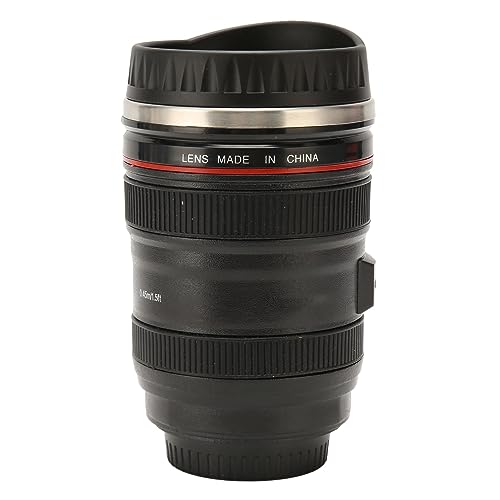 Tazza da caffè in acciaio inox con obiettivo per macchina fotografica portatile da uomo per viaggi nero