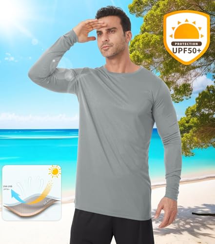 Image of Mens Tall Rash Guard Long Sleeve T Shirts-UPF 50+ Sun Protection Swim Tee