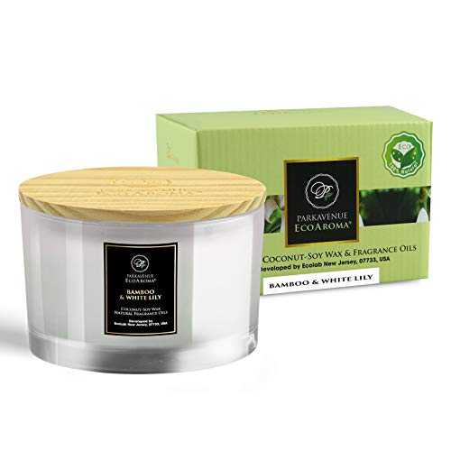 Cocosoy Organic Candles Hand Poured Natural Flower Extracted Fragrance Oils "Bamboo & Lily" Botanical Candles For Aromatherapy Home Scent 18 Oz/3 Wicks Jar 1-Pack Beautiful Xmas Gift Box #TOP19