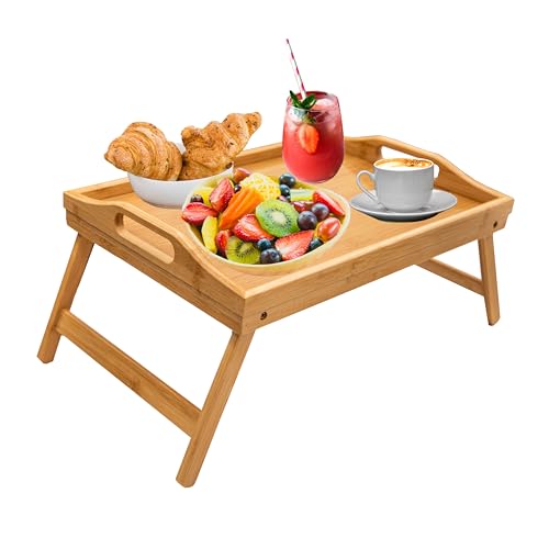 UR CHOICE Bamboo Bed Tray Table with Handles and Foldable Legs - Versatile Lap Desk for Breakfast, Snacks, Work & Crafts - Portable and Eco-Friendly Laptop Stand and Serving Tray