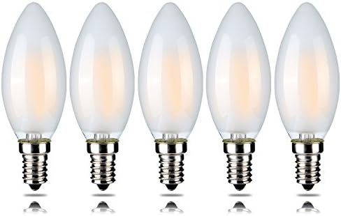Pack of 5 Dimmable LED Candelabra Bulb- Filament -5PACK- UL Listed- 4 Watt- 400 Lumen- E14Base- 2700K- Indoor Outdoor YT-C35-2