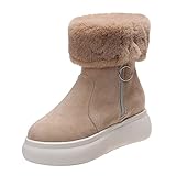 Fullwei Comfy Winter Boot for Women,Women Furry Round Toe Warm Platform Booties Ladies Cute Snow Sneaker𝒮 Zipper Boot Slip On Boot Causal Walking (Beige, 7)