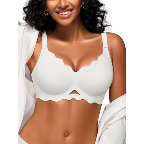 Wireless Jelly Bras for Women No Underwire - S-2XL Seamless T-Shirt Bra with Support Full Coverage Comfort Bralette White XX-Large