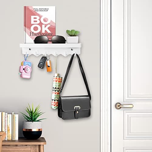 Sarmeley Key Holder for Wall, Key Hangers for Wall with 6 Hooks, Key Hooks Wall Mounted Self Adhesive Key Rack with 2 Sticky Hooks for Bathroom Entryway Office Kitchen Door Hallway(White)