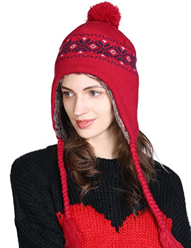 Jefff & Aimy Damen Beanie Bommelmütze strickmütze weiche warme Wintermütze Rot Cover