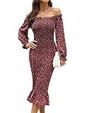 Sarin Mathews Womens Off The Shoulder Floral Midi Dresses Long Puff Sleeve Casual Ruffle Party...