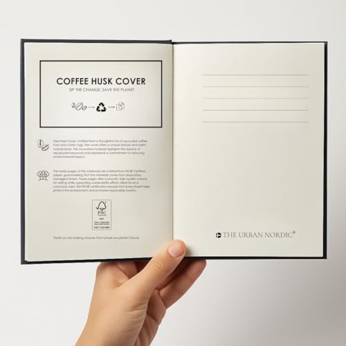 Image of Eco Friendly Black Notebook A5 | Tree-Free Coffee Husk Paper Cover Journal | FSC Certified College Ruled Recycled Pages | Premium Minimal Diary for Office, Work & Gifting