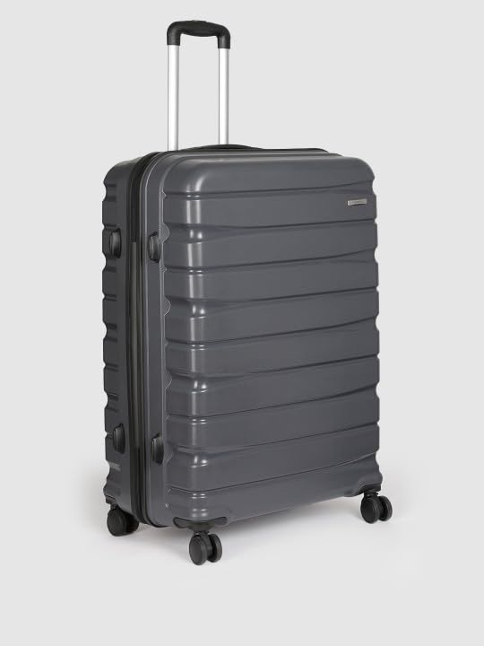 Image of Teakwood Small-Medium-Large 8 Wheels Trolley Bag, Hard Cabin with Zipper Closure, Adjustable Push Button & Cross Side Strap, TSA Lock System 360 Degree (Set of 3, Grey)