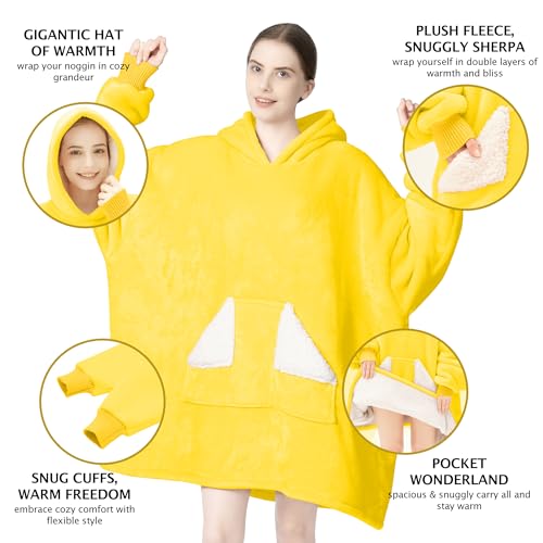 Touchat Wearable Blanket Hoodie, Oversized Sherpa Fleece Sweatshirt Blanket with Giant Hood Pocket and Sleeves for Adult, Warm & Cozy Blanket Gifts for Women (Butter Yellow)