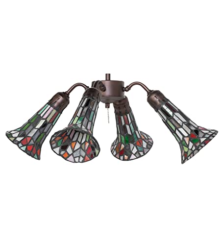 19" Wide Stained Glass Pond Lily 4 Light Fan Light #TOP1