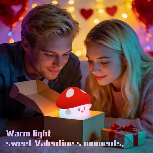 Image of Rytinazzz Silicone Night Light for Kids, 50H Long Battery Mushroom Lamp, RGB Color Changing Mood Light, Gift for Kids, Rechargeable Tap Control, Dimmable Bedside Light