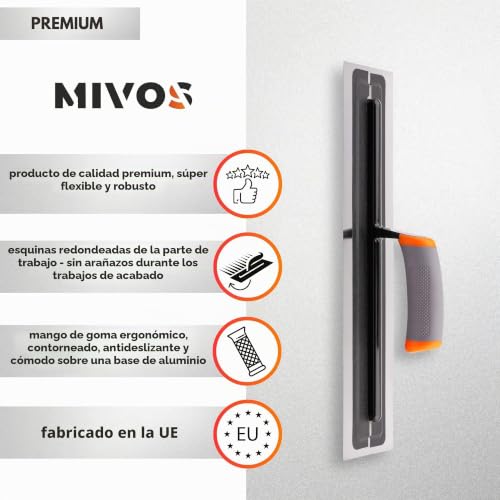 Miniatura 2 de Mivos Alisadora Premium De Acero Inoxidable De Alta Calidad 410x110mm - Alisadora De Disco Profesional - Herramienta Para Tabiquería Seca - Mango Ergonómico Antideslizante - Made In Eu