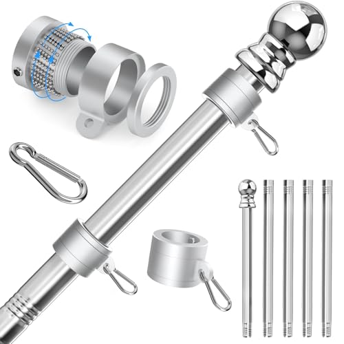 Sinyoeer 304 Stainless Steel 6FT Flag Poles for Outside House (1, Silver)