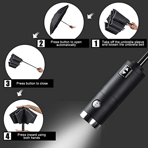 Lejorain Folding Reverse Led Umbrella - Upside Down Reflective Umbrella Compact Inverted Travel Windproof Umbrella Auto Open Close For Rain #TOP2