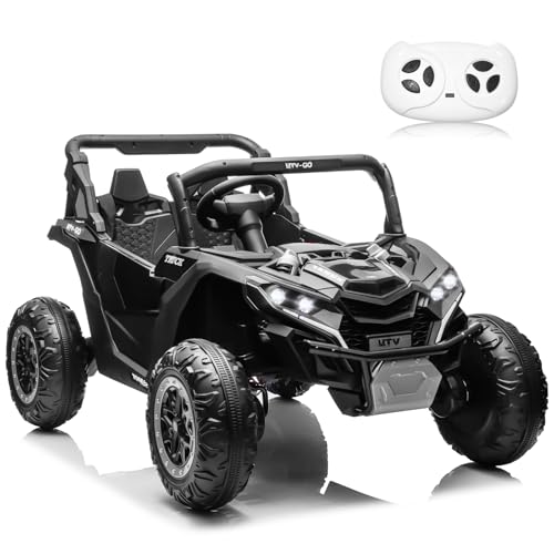 JOYRACER 24V Ride on Car 2 Seater Ride on UTV 4X4 Off-Road UTV for Kids 4X200W Powerful Motor Kids\' Electric Vehicles with Remote Control, Spring Suspension, Led Light, Bluetooth Music, Black