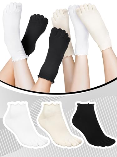 6 Pair Women Toe Socks Cotton Ruffle Five Toe Sock Running Socks with Toes Separated for Women Athletic4
