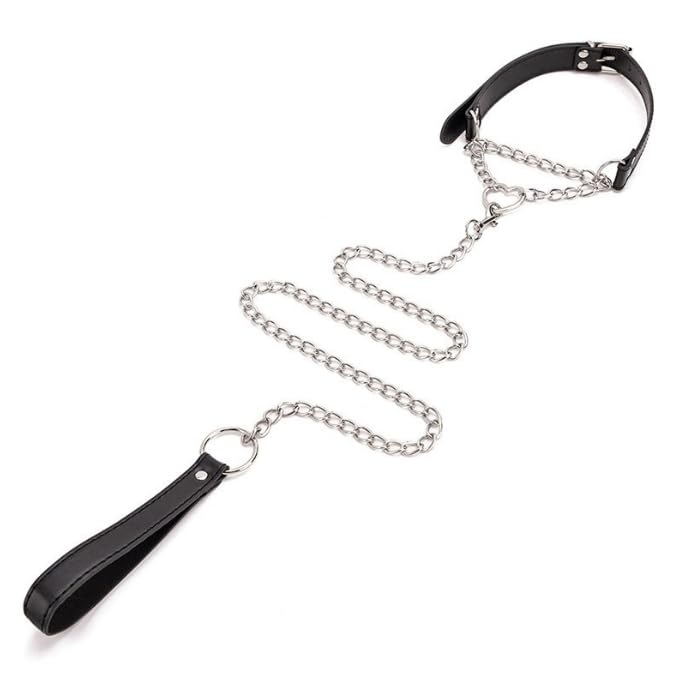 JIAHG Halsfessel Halskette mit O-Ring Slave Halsband Bondage PU Leder Fetisch SM Fesseln Halsbänder Leine Ketten Flirt Erwachsene Sexspielzeug für Paar Frau Damen