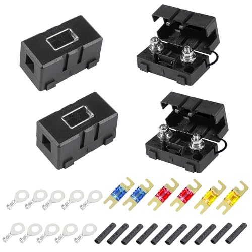 CoKeeSun 4 Stück Midi Sicherungshalter, Kfz Sicherungshalter mit 40A, 50A, 100A Mega Sicherung, Mega Sicherungshalter mit Terminals & Schrumpfschläuche TopHomer, für Autos, LKWs, Fahrzeuge, SUV