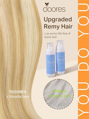 Image of DOORES Sew in Hair Extensions Real Human Hair, Dark Blonde Highlighted Bleach Blonde 14 Inch 80g, Hand Tied Natural Straight