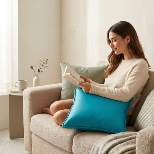 Image of SAJAVAT HOME Hand-Knitted Cotton Cushion Covers Set of 2 | Cyan Blue Decorative Sofa Cushion Cover for Living Room, Bed & Chair | Soft 16x16 Inch (40x40 cm) Pillow Covers