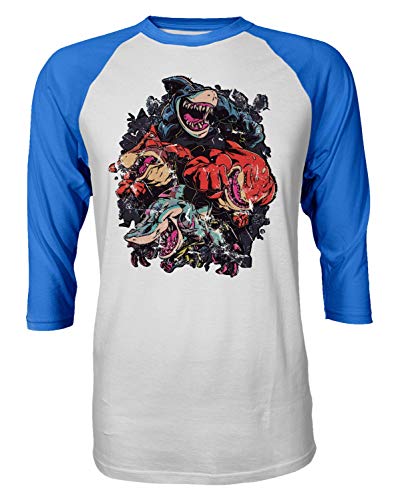RIVEBELLA New Graphic Shirt Street Shark Novelty Tee Raglan Quarter Sleeve Men's T-Shirt (Royal, M)