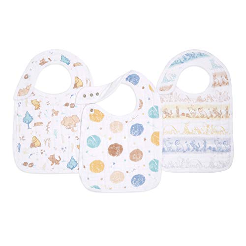 Image of aden + anais 100% Cotton Muslin Snap Bib – Super Absorbent, Soft 3-Layer Baby Bib for Boys & Girls with Adjustable Snap-Closure for Teething, Eating, Drooling, 3-Pack, Winnie in the Woods