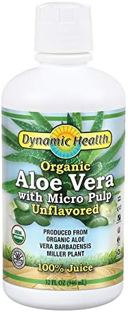 Dynamic Health Organic Aloe Vera Juice w/Micro Pulp, Unflavored | No Added Sugar, Artificial Color or Sweeteners, No Gluten or BPA | 32oz, 8 Serv
