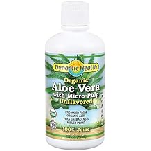 Dynamic Health Organic Aloe Vera Juice w/Micro Pulp, Unflavored | No Added Sugar, Artificial Color or Sweeteners, No Gluten or BPA | 32oz, 8 Serv