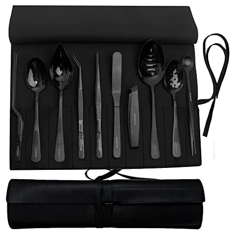 CREATIVECHEF Professional Chef Plating Kit, 10 Piece Culinary Plating Set, Black, Stainless Steel Cover
