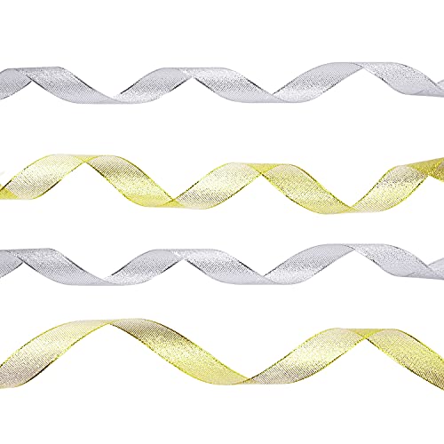 Livder 3/5 Inch Metallic Glitter Ribbon Golden And Silvery 4 Roll 100 Yards For Holiday Wedding Party Decoration Gift Wrapping #TOP3