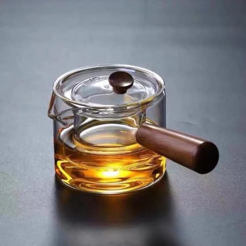 Ohget 耐熱ガラスティーポット 丸形 紅茶 緑茶 急須 コーヒー用 家庭 お店向け 木製防熱ハンドル 透明 シングルポット (シングルポット,透明色)
