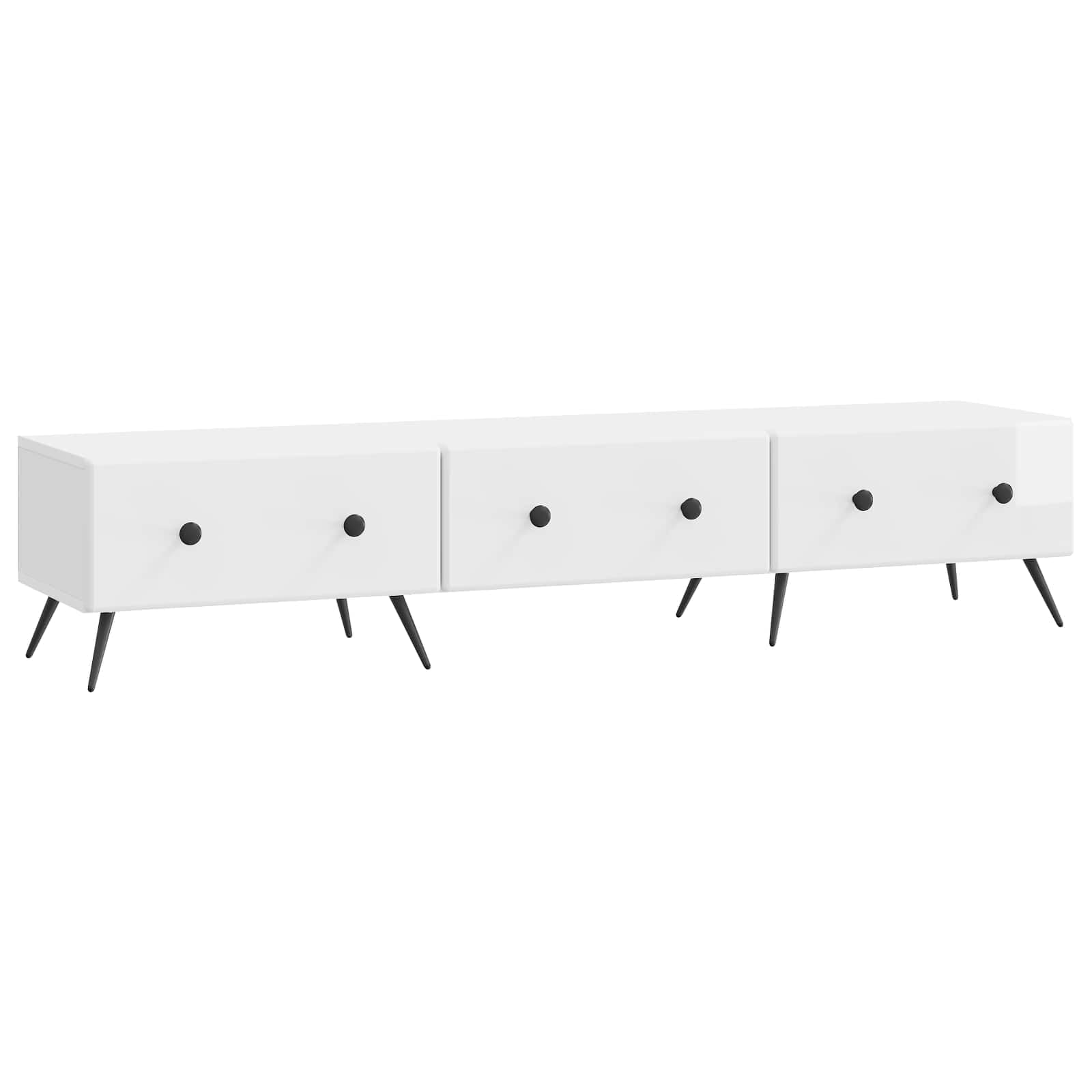 Meuble bas moderne en bois laqué blanc brillant de 147 cm haute résistance